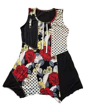 Mechant Maximalist Patchwork Floral Polka Dot Asymmetrical Tank Top Tunic Size X